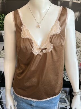 Vintage Sears Brown Satin Lace Cami – Size 36